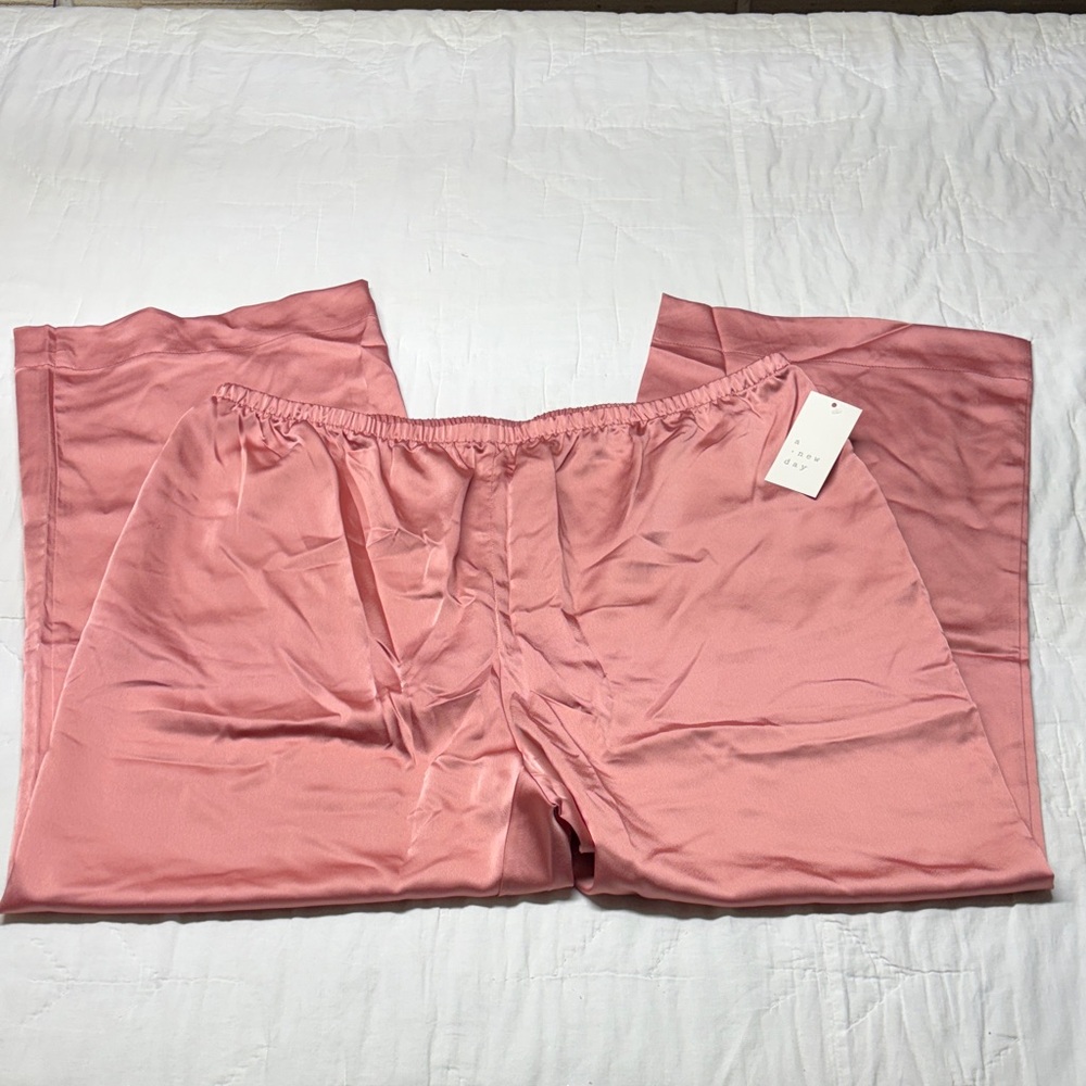 Pastel Blush Pink Satin Flowy Loose Fit Lounge Pants w/ Pockets 1X‎ NWT